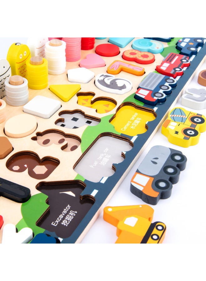 Children's Digital Alphabet Shape Cognitive Pairing Edition Three-dimensional Puzzle Logarithmic Board Educational Early Education Wooden Toys Wholesale-Color:Traffic Logarithm Board C - Image 3